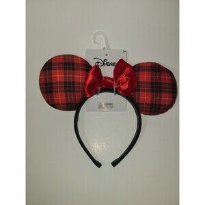 Disney Minnie Mouse Ears Headband Plaid with Red Bow NWT